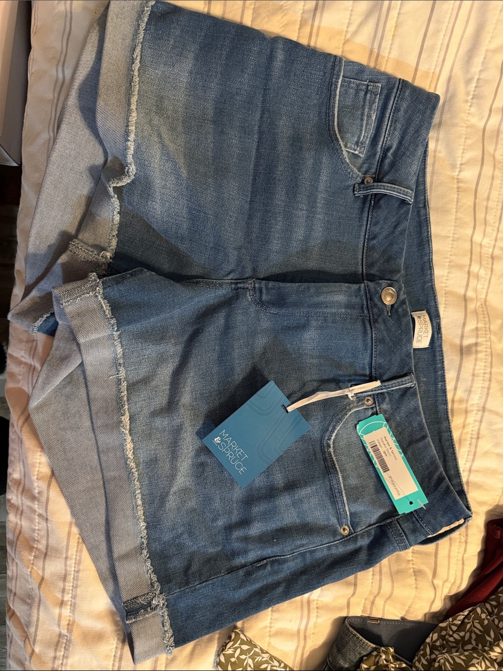 Market & Spruce Light Blue Frayed Hem Denim Shorts